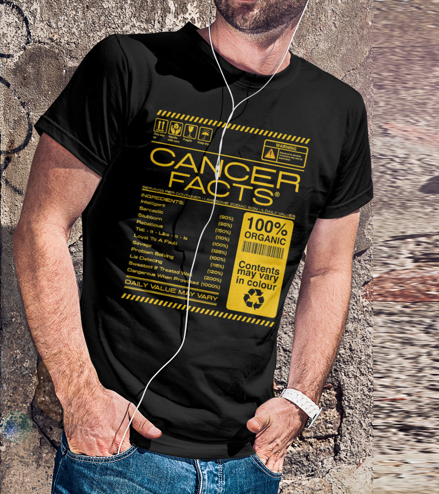 Cancer Facts Lives Intelligent Stubborn Loyal Organic Zodiac Sign T-Shirt