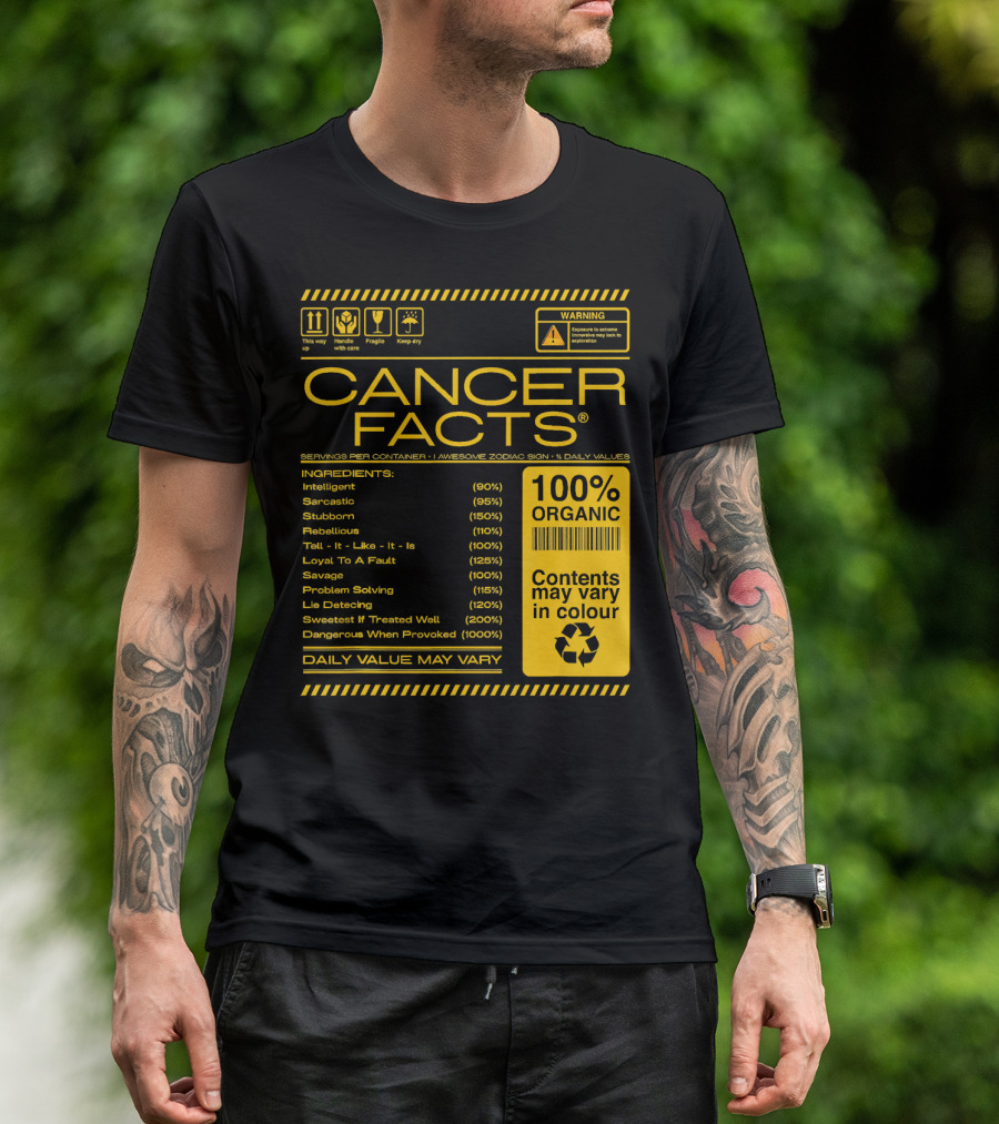 Cancer Facts Lives Intelligent Stubborn Loyal Organic Zodiac Sign T-Shirt
