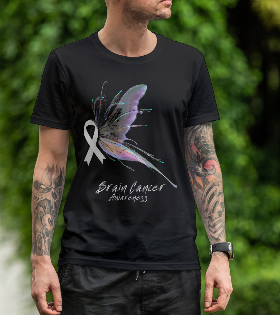 Brain Cancer Awareness Ribbon Butterfly T-Shirt