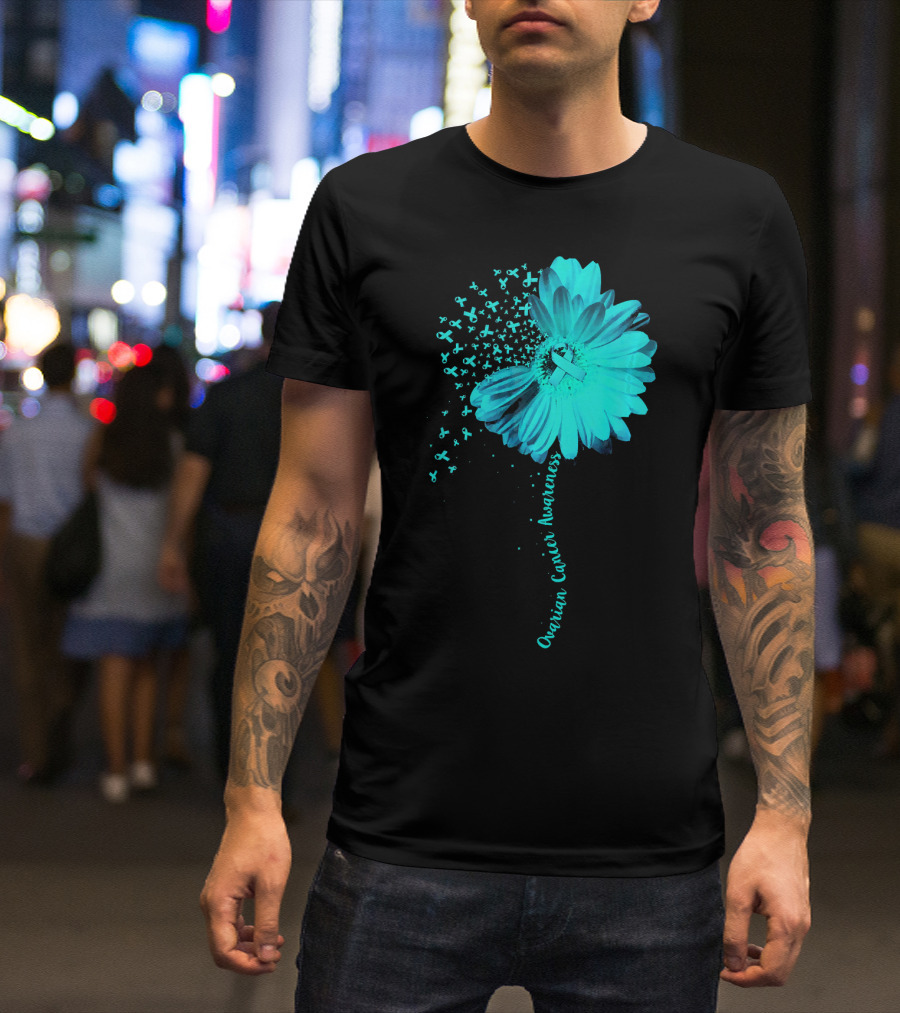Ovarian Cancer Awareness Sunflower Ribbon Blossoms T-Shirt