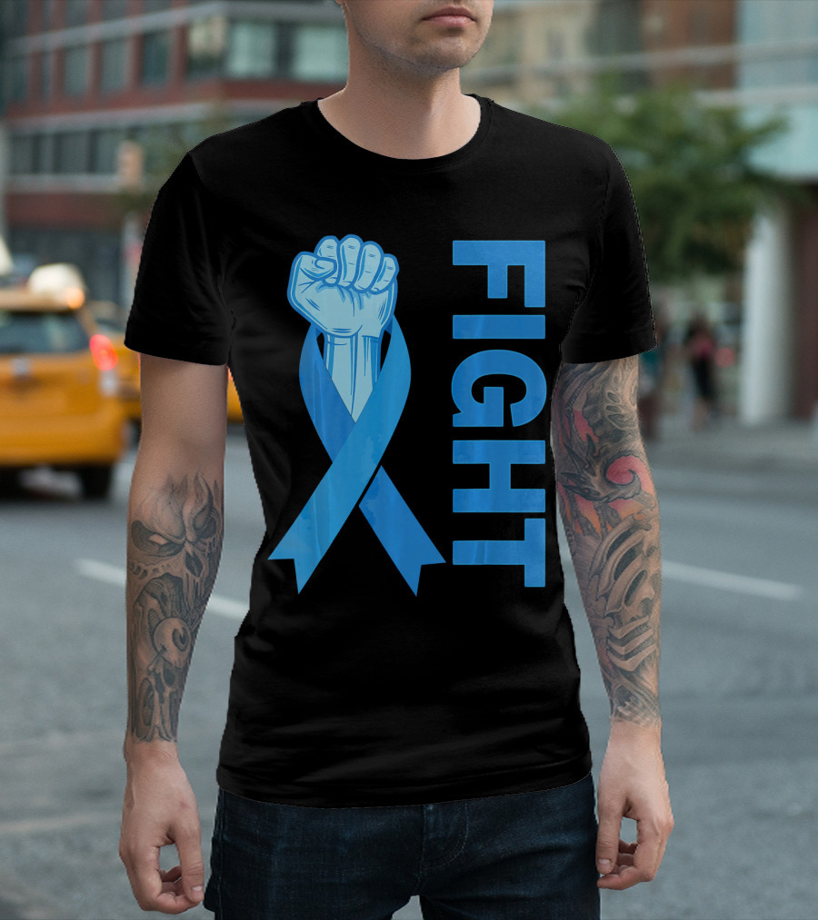 Fight Support Colon Cancer Awareness Rib Symbol Fist T-Shirt
