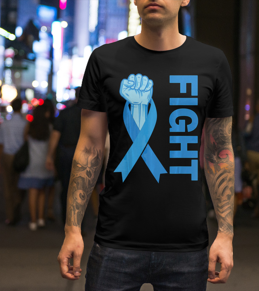 Fight Support Colon Cancer Awareness Rib Symbol Fist T-Shirt