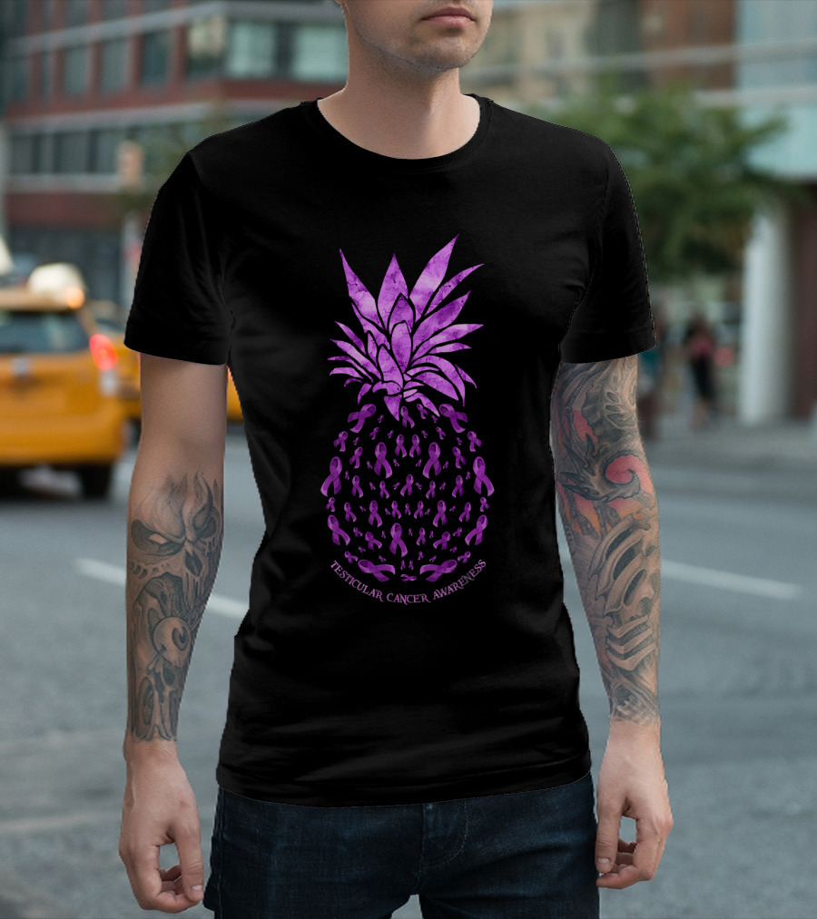 Pineapple With Purple Ribbons For Testicular Cancer Awareness T-Shirt