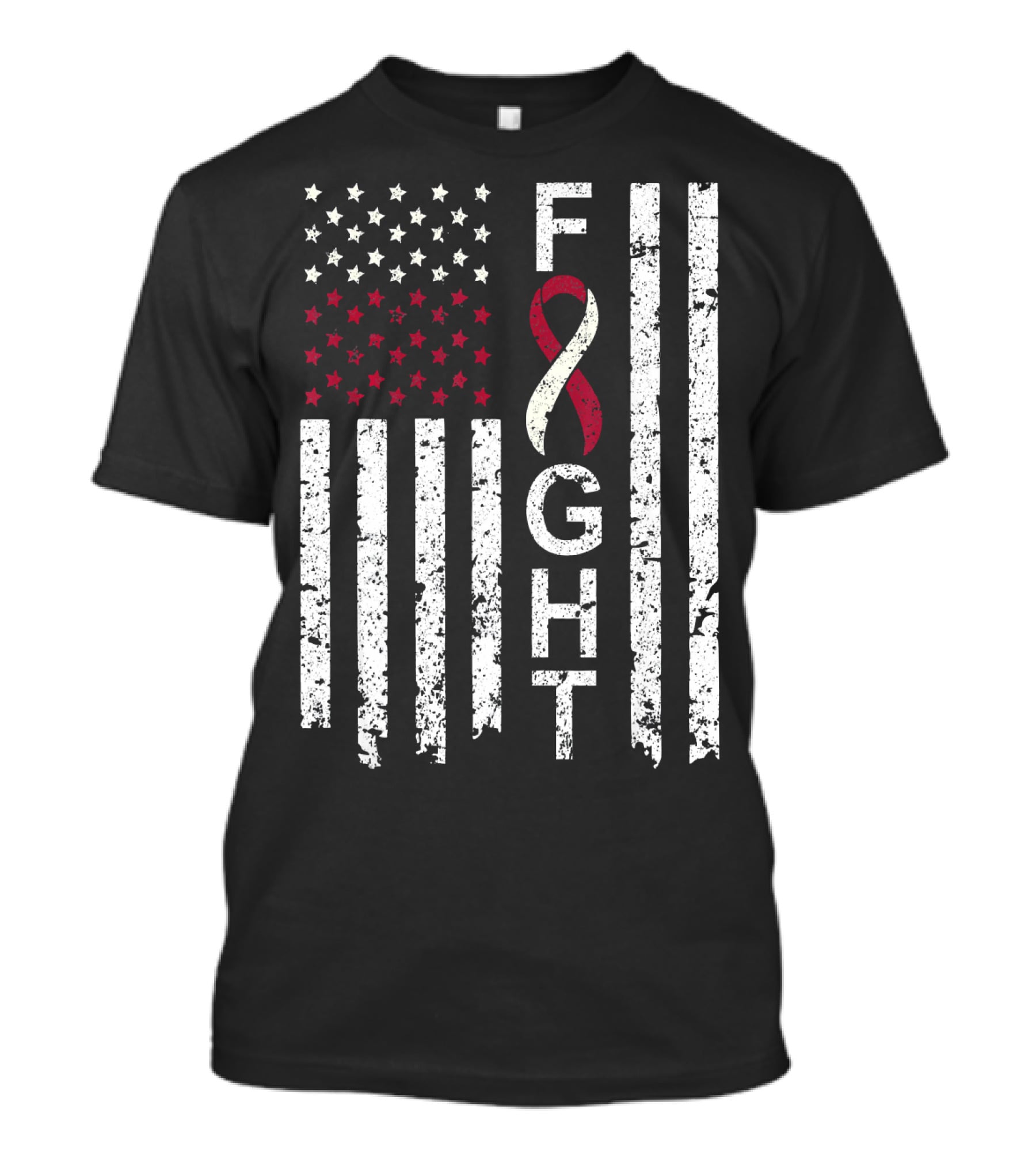 Head And Neck Cancer Awareness Fight Ribbon American Flag T-Shirt