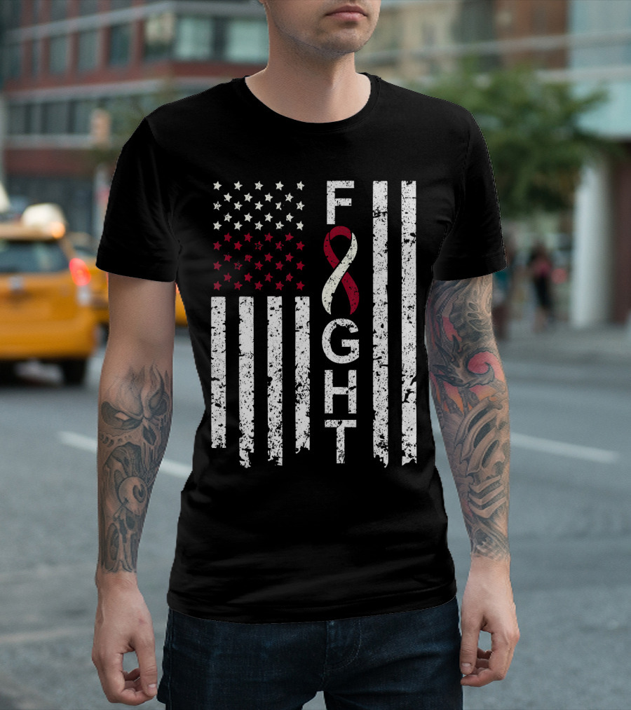 Head and Neck Cancer Awareness Fight Ribbon American Flag T-Shirt