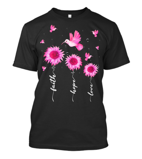 Hummingbird Daisy Faith Hope Love Pink Ribbon Breast Cancer Awareness T-Shirt