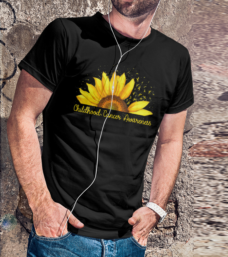 Hippie Sunflower Childhood Cancer Awareness Yellow T-Shirt