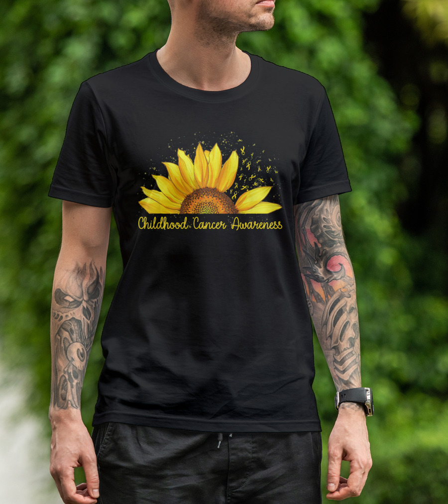 Hippie Sunflower Childhood Cancer Awareness Yellow T-Shirt