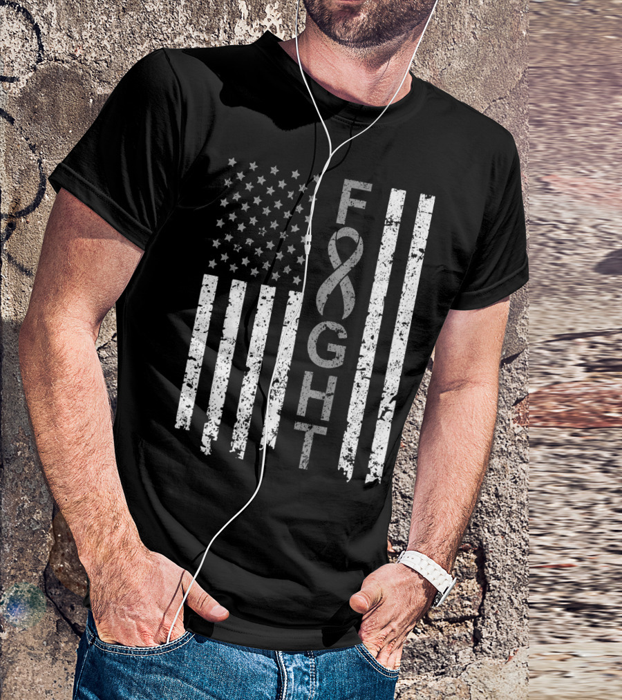 Brain Cancer Awareness Fight American Flag T-Shirt