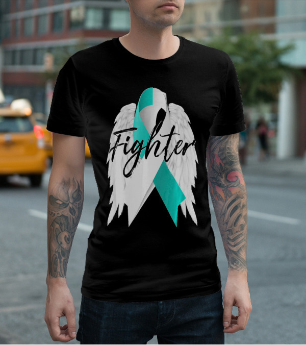Cervical Cancer Fighter Teal Ribbon With Angel Wings T-Shirt