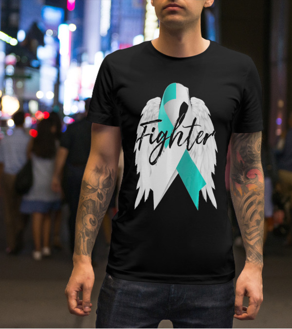 Cervical Cancer Fighter Teal Ribbon With Angel Wings T-Shirt
