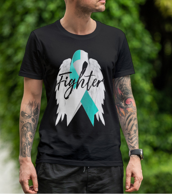 Cervical Cancer Fighter Teal Ribbon With Angel Wings T-Shirt