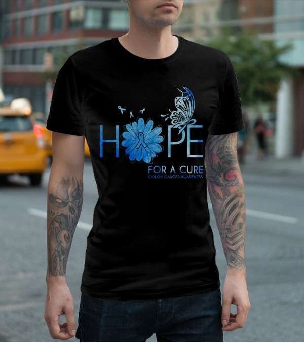 Hope For A Cure Colon Cancer Awareness Butterfly Ribbon T-Shirt