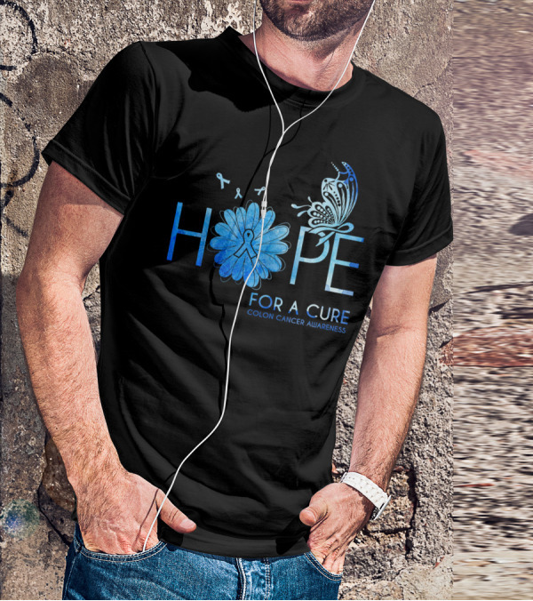 Hope For A Cure Colon Cancer Awareness Butterfly Ribbon T-Shirt