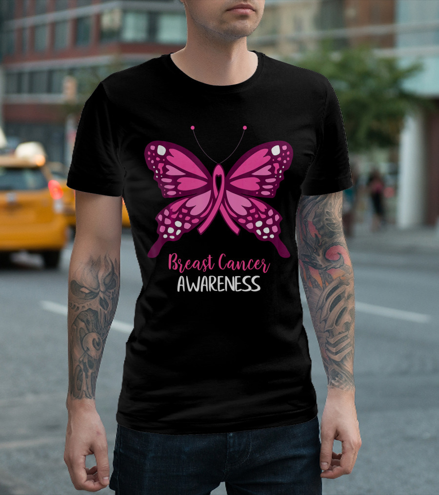 Breast Cancer Awareness Pink Butterfly T-Shirt