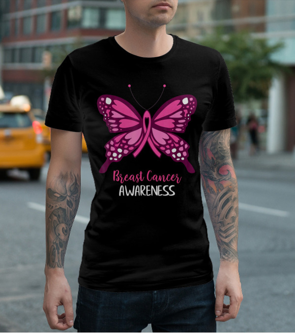 Breast Cancer Awareness Pink Butterfly T-Shirt