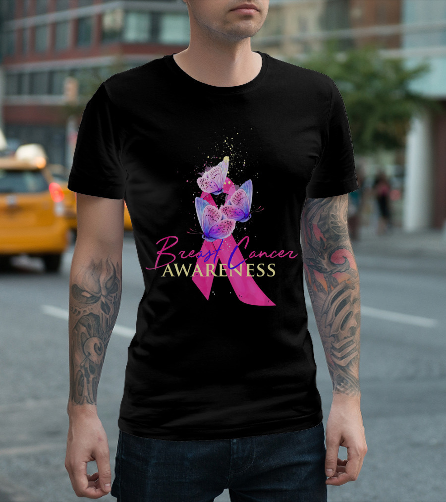 Breast Cancer Awareness Pink Ribbon Butterfly T-Shirt