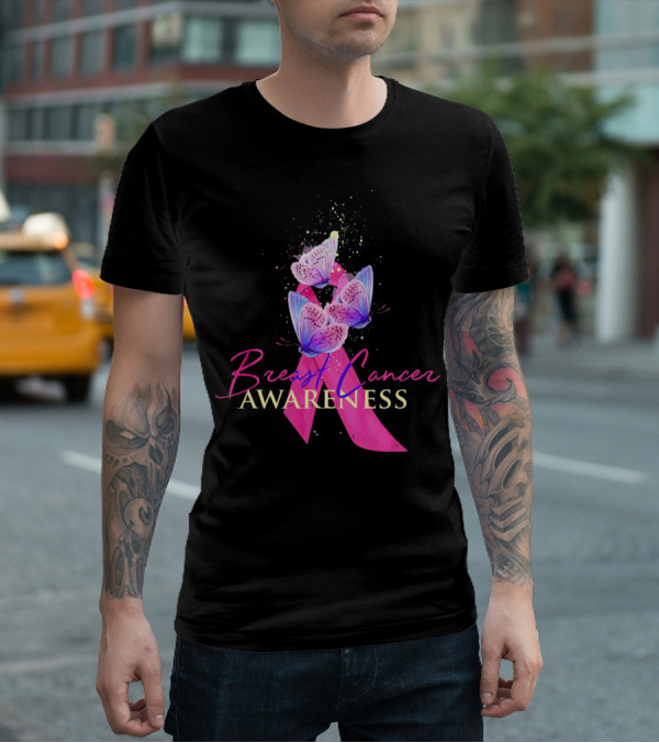 Breast Cancer Awareness Pink Ribbon Butterfly T-Shirt
