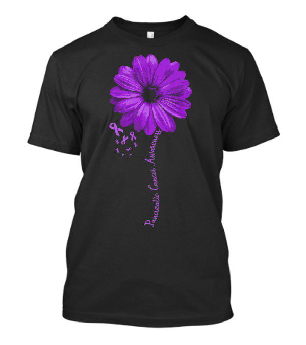 Pancreatic Cancer Awareness Purple Ribbon Purple Flower T-Shirt