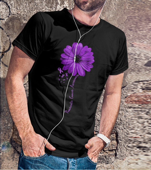 Pancreatic Cancer Awareness Purple Ribbon Purple Flower T-Shirt