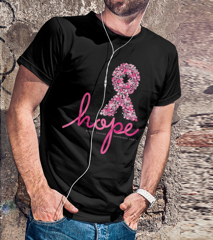 Hope Breast Cancer Awareness Month Pink Ribbon Floral T-Shirt