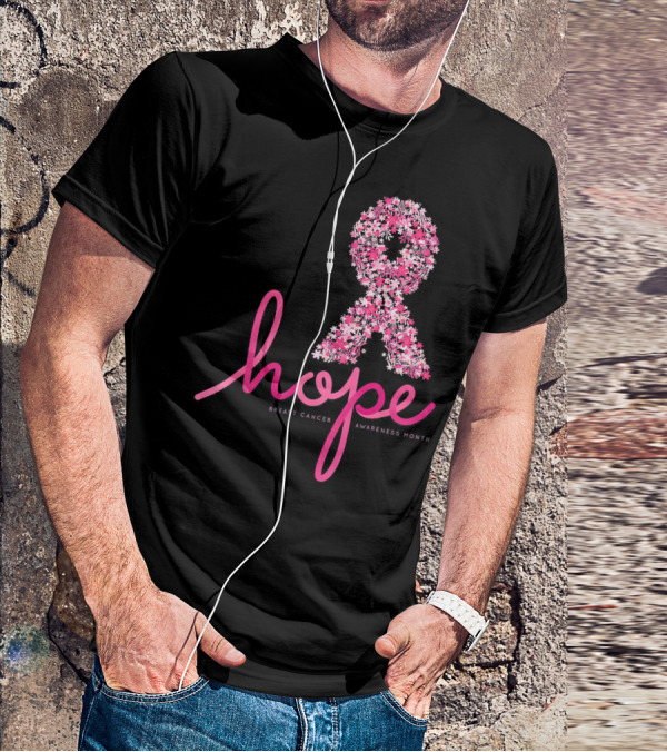 Hope Breast Cancer Awareness Month Pink Ribbon Floral T-Shirt