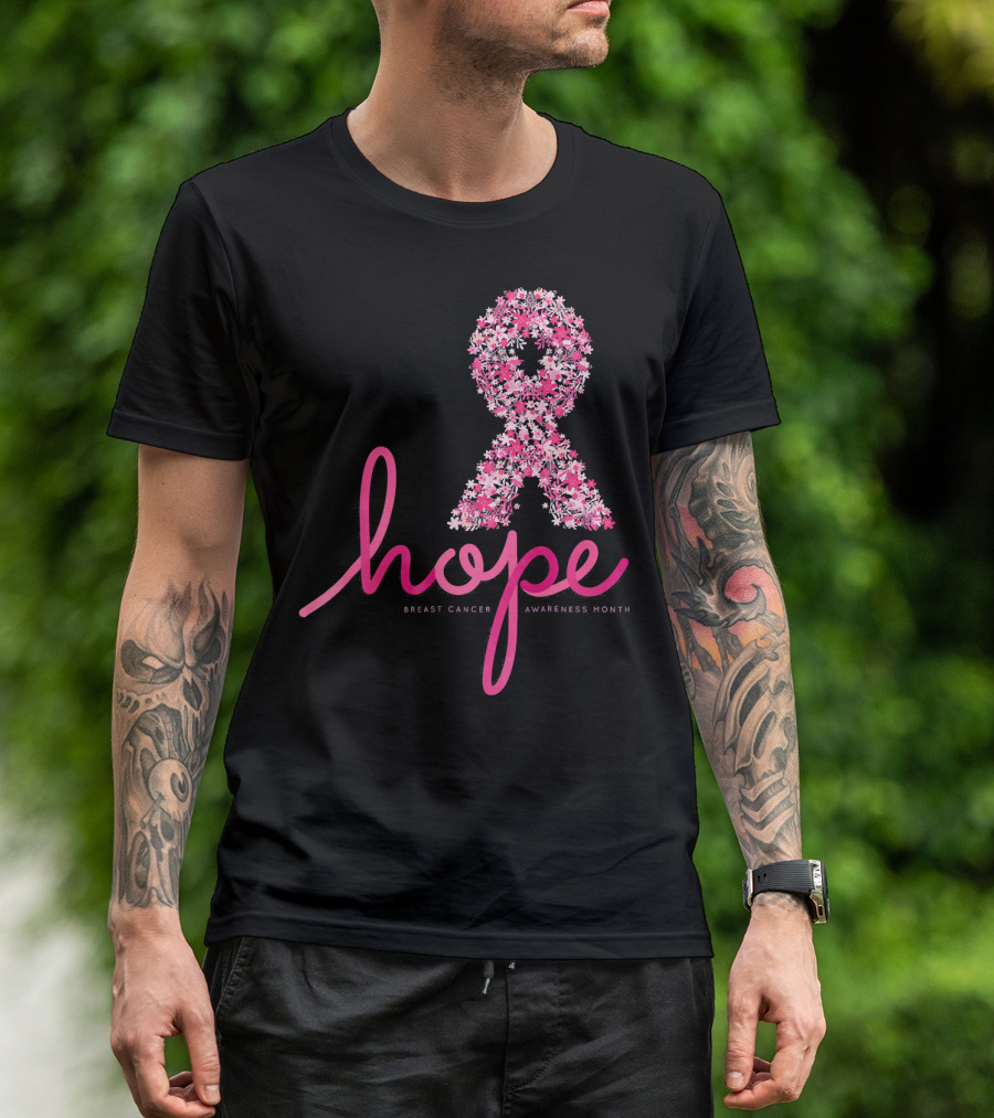 Hope Breast Cancer Awareness Month Pink Ribbon Floral T-Shirt
