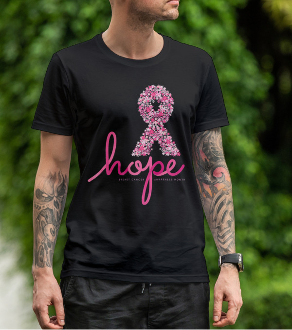 Hope Breast Cancer Awareness Month Pink Ribbon Floral T-Shirt