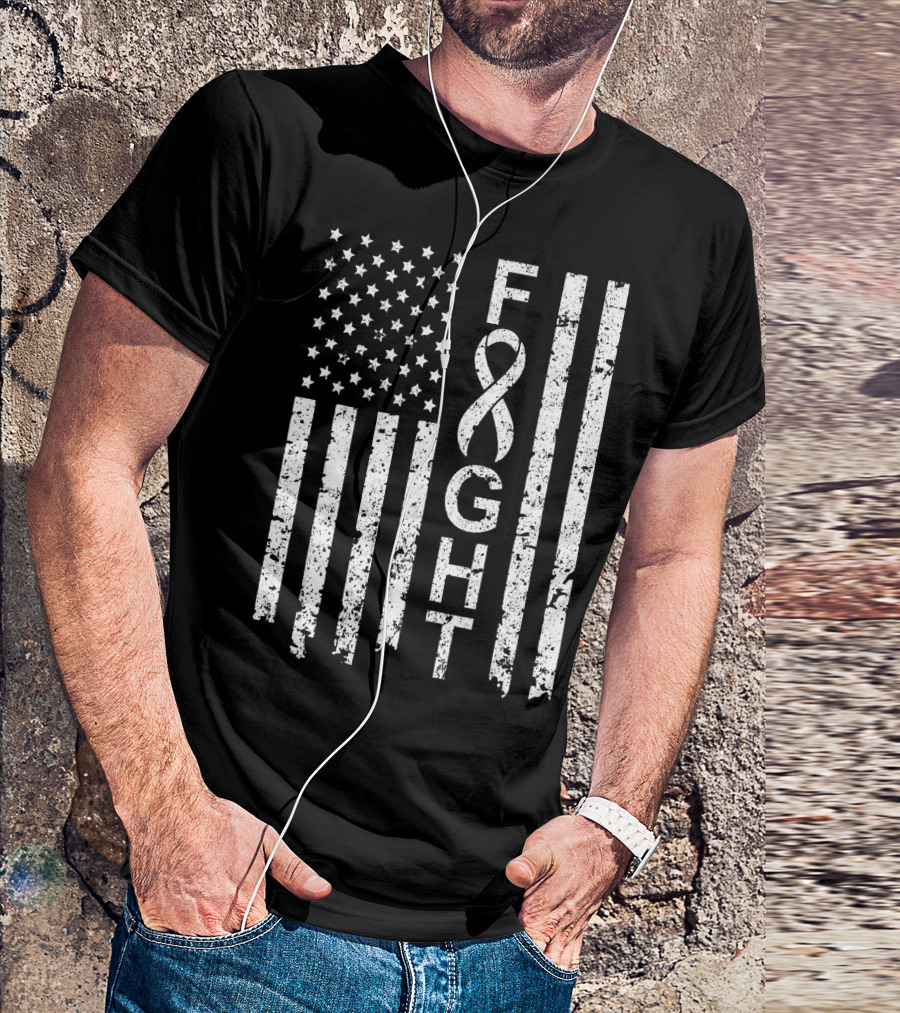 Lung Cancer Awareness American Flag Fight T-Shirt