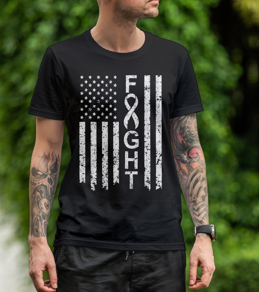 Lung Cancer Awareness American Flag Fight T-Shirt