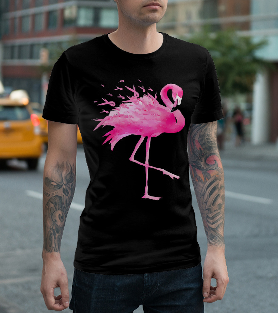 Flamingo Pink Ribbon Breast Cancer Awareness T-Shirt
