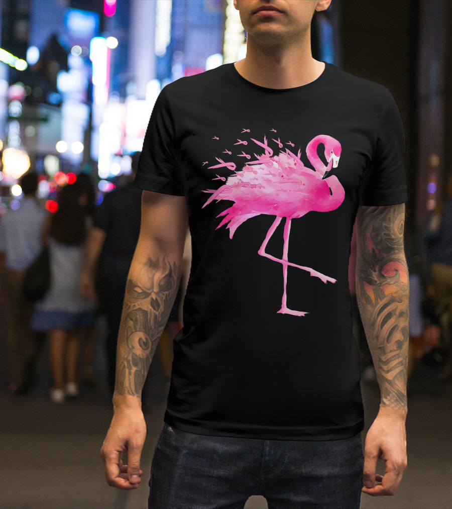 Flamingo Pink Ribbon Breast Cancer Awareness T-Shirt
