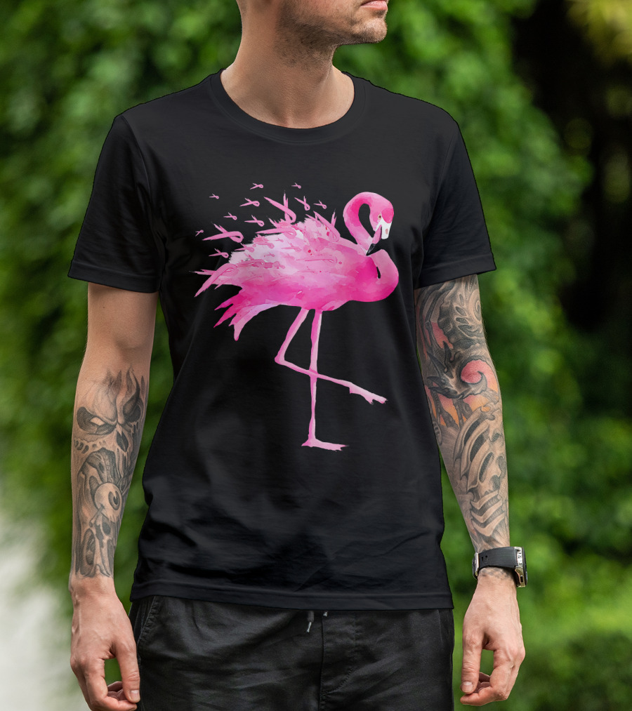 Flamingo Pink Ribbon Breast Cancer Awareness T-Shirt