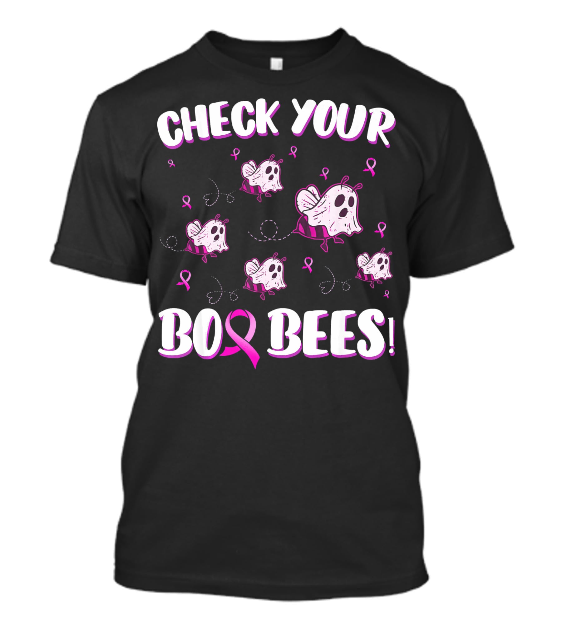 Check Your Boo Bees Breast Cancer Awareness Funny Ghost Bees T-Shirt