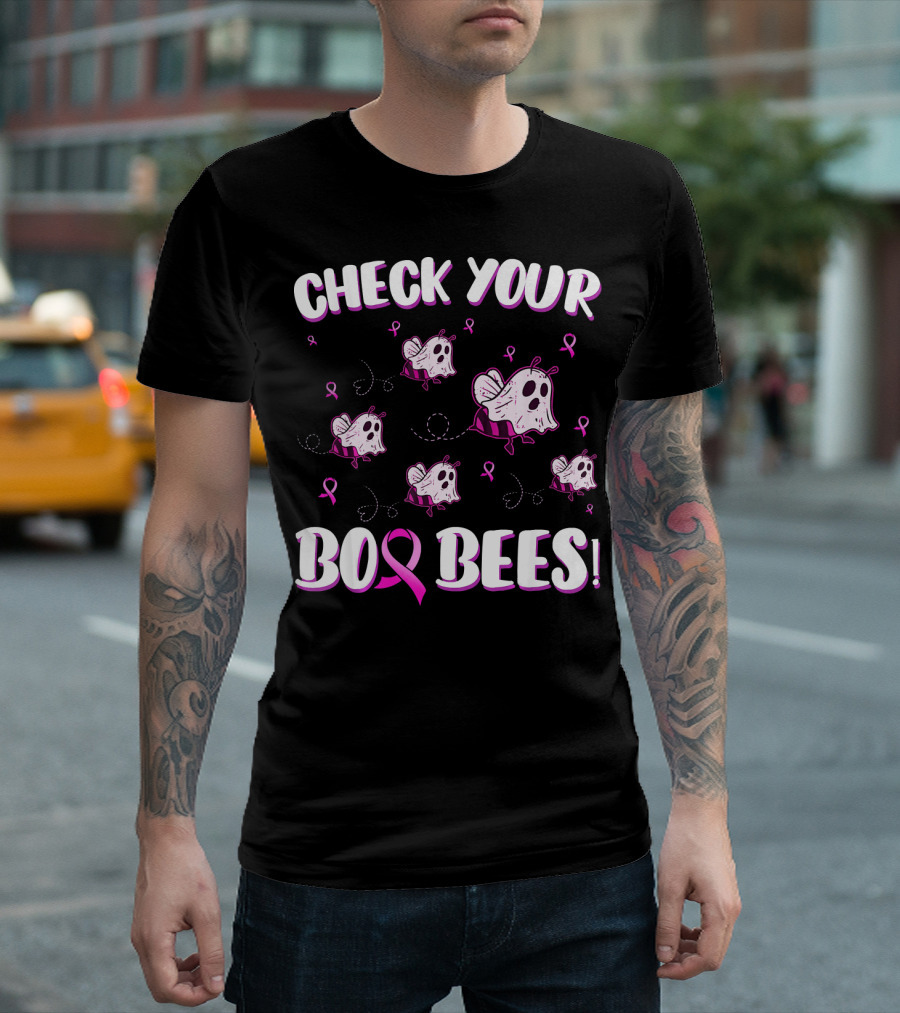 Check Your Boo Bees Breast Cancer Awareness Funny Ghost Bees T-Shirt