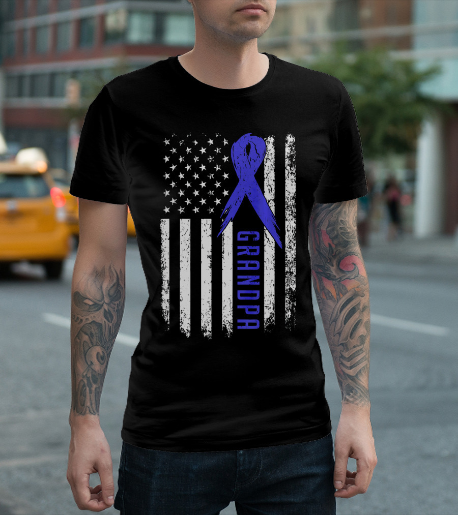 Grandpa American Flag Colon Cancer Awareness T-Shirt