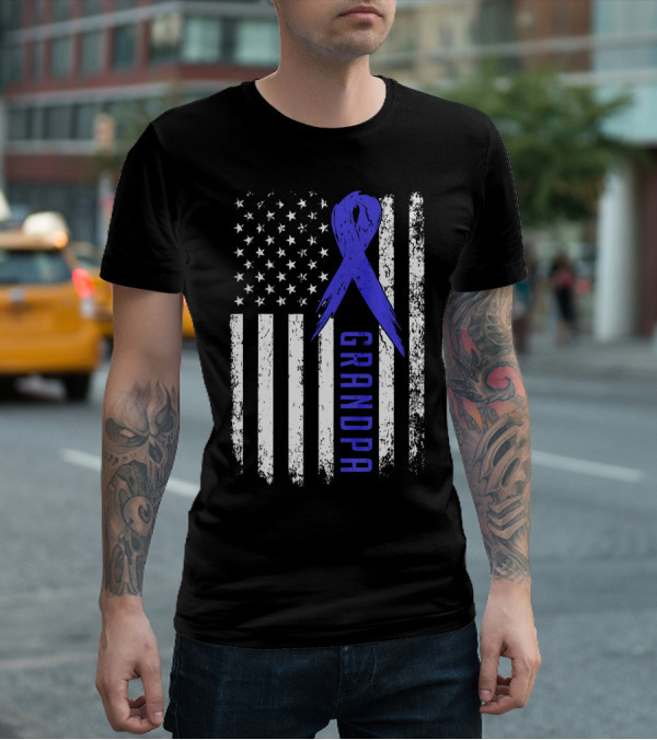 Grandpa American Flag Colon Cancer Awareness T-Shirt