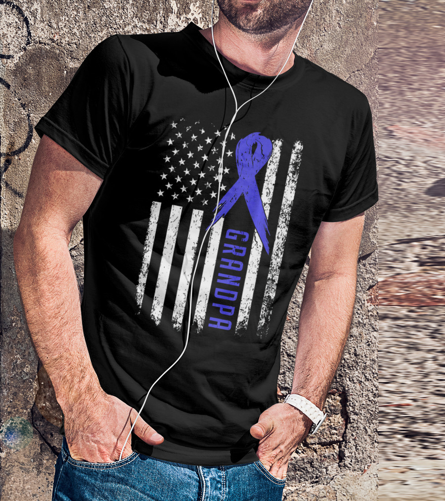 Grandpa American Flag Colon Cancer Awareness T-Shirt