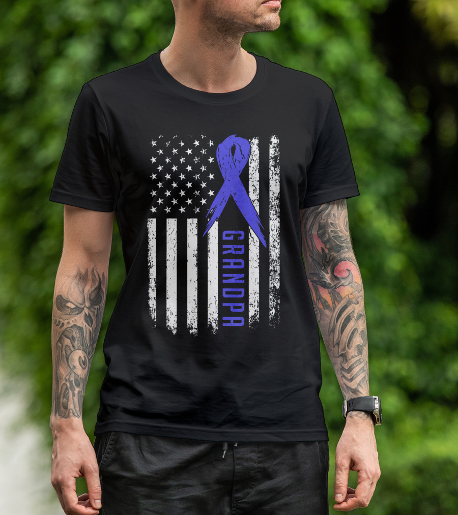 Grandpa American Flag Colon Cancer Awareness T-Shirt