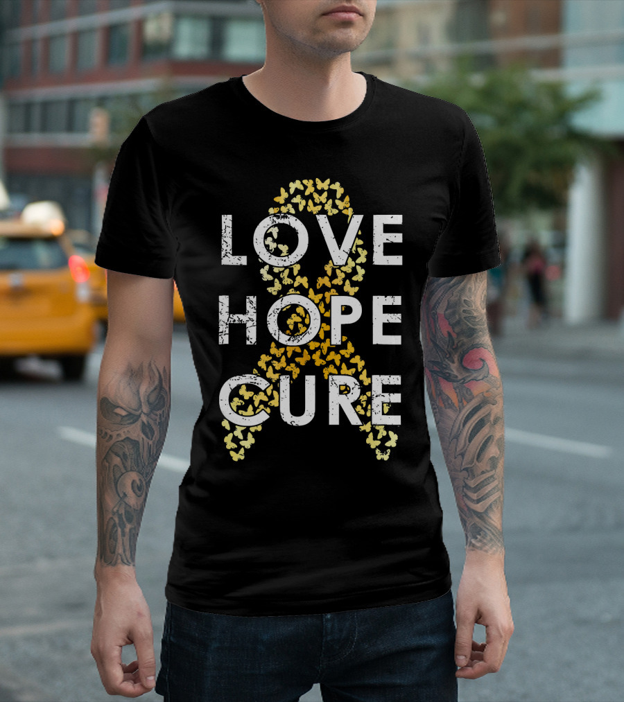 Childhood Cancer Awareness Love Hope Cure Butterflies T-Shirt