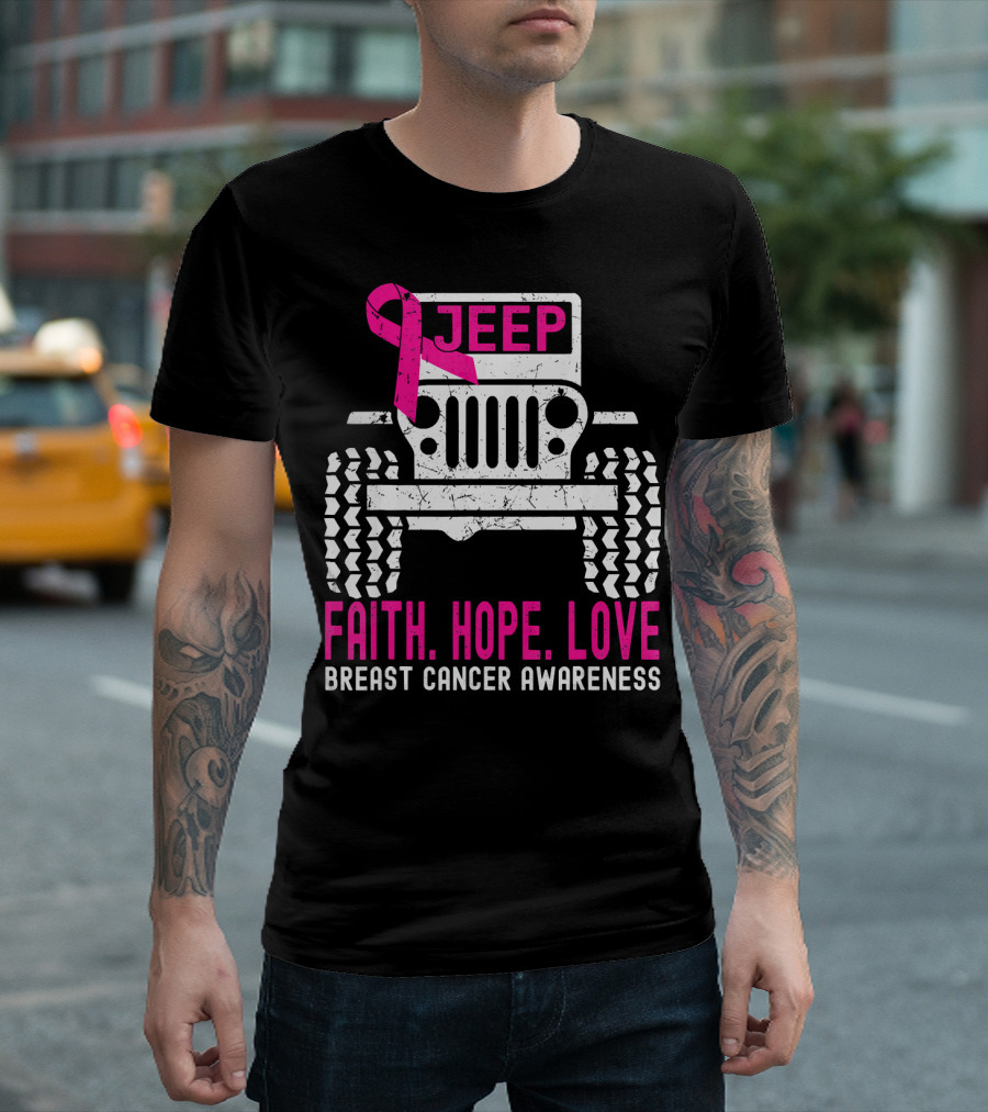 Jeep Faith Hope Love Breast Cancer Awareness T-Shirt