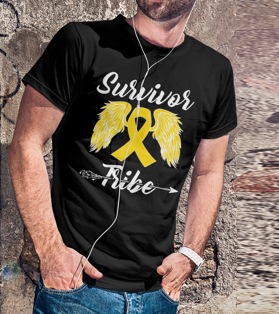 Survivor Tribe Childhood Cancer Awareness Yellow Ribbon Wings T-Shirt