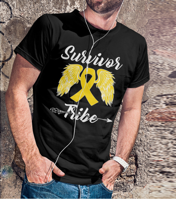 Survivor Tribe Childhood Cancer Awareness Yellow Ribbon Wings T-Shirt