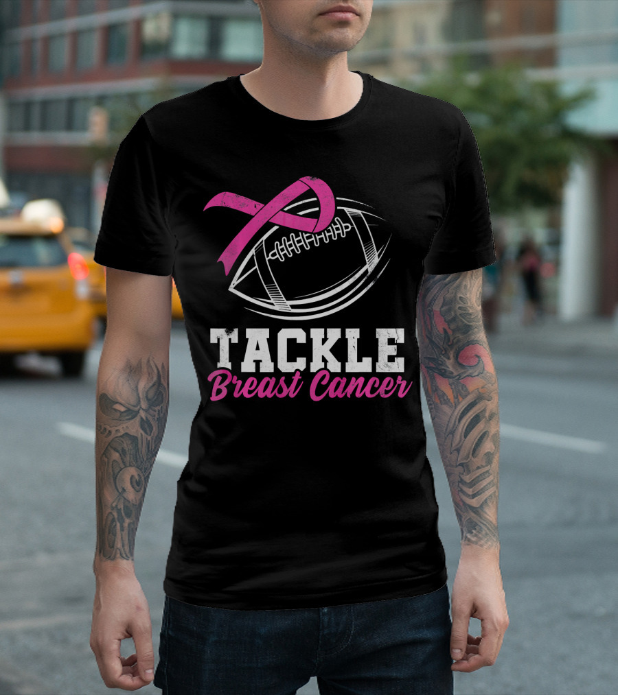 Tackle Breast Cancer Football Awareness Pink T-Shirt