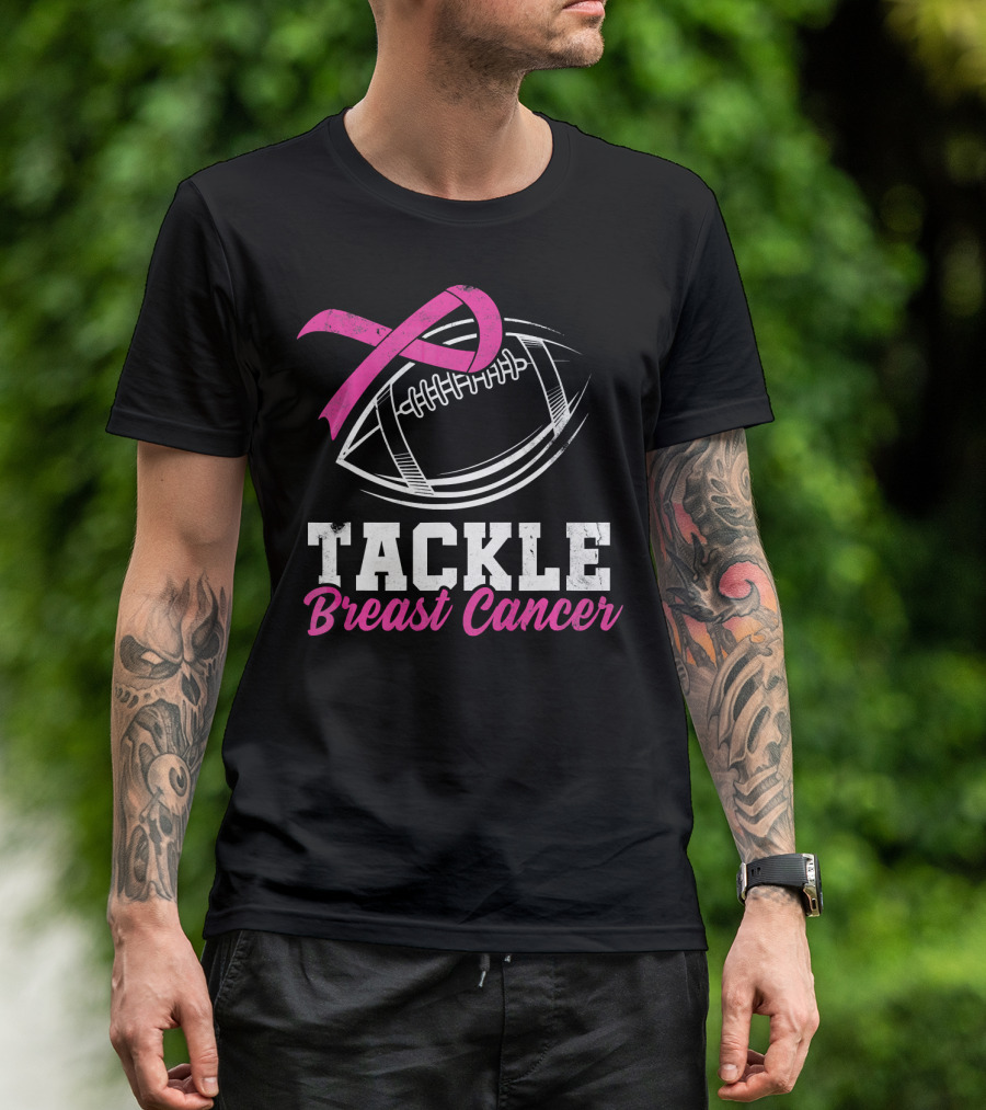 Tackle Breast Cancer Football Awareness Pink T-Shirt