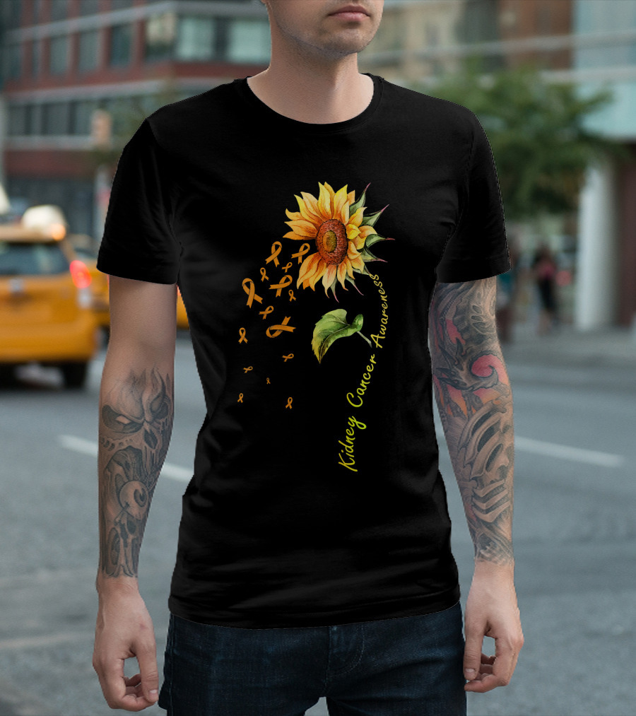 Kidney Cancer Awareness Sunflower with Yellow Ribbons T-Shirt