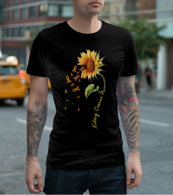 Kidney Cancer Awareness Sunflower With Yellow Ribbons T-Shirt