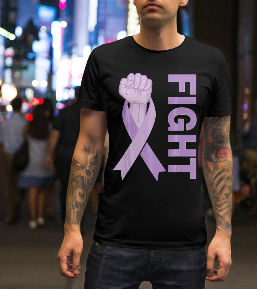 Fight Testicular Cancer Purple Ribbon Fist T-Shirt