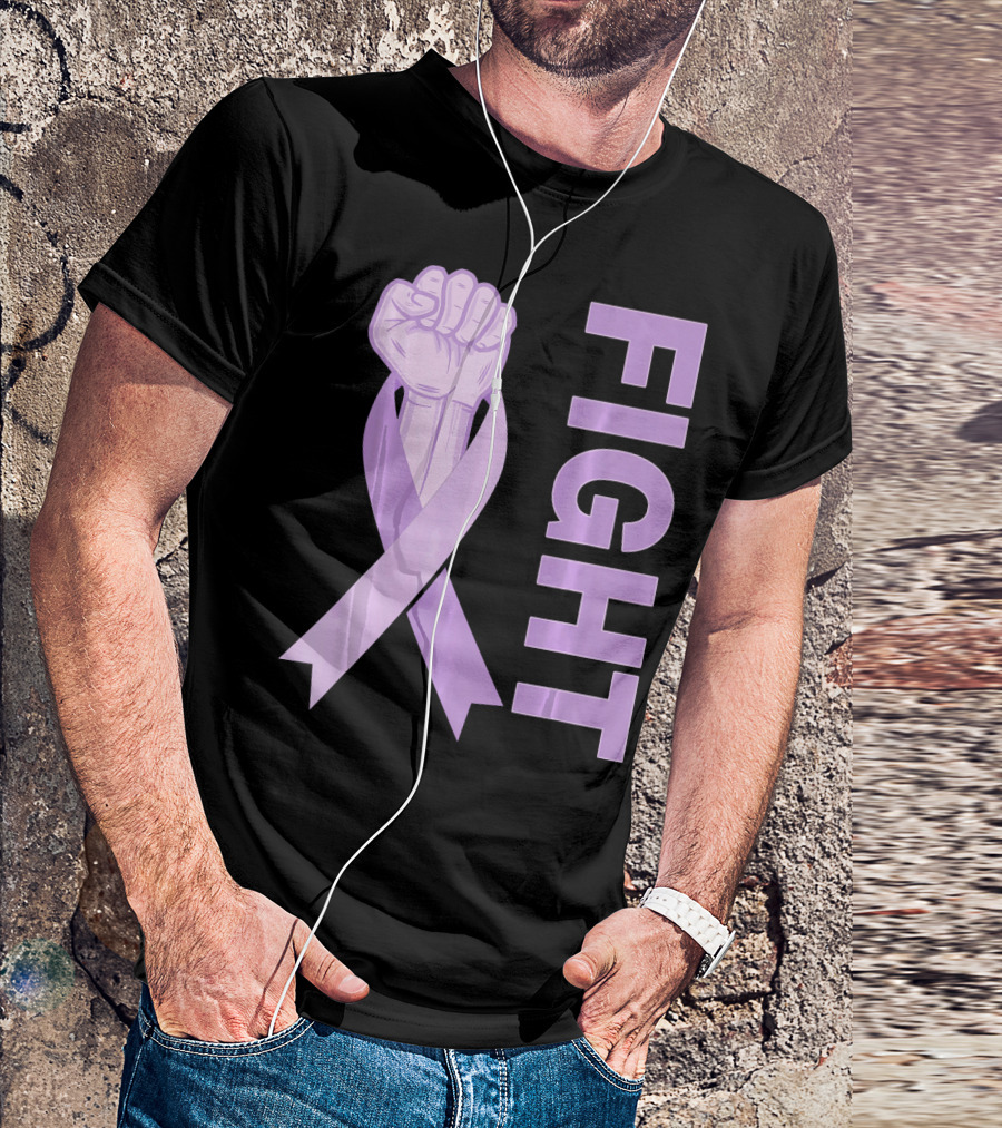 Fight Testicular Cancer Purple Ribbon Fist T-Shirt