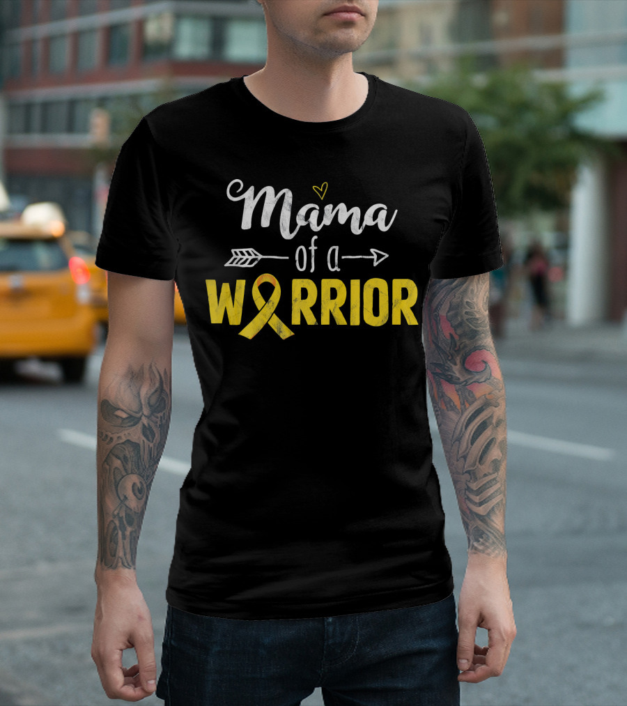 Mama of a Warrior Childhood Cancer Awareness Yellow T-Shirt
